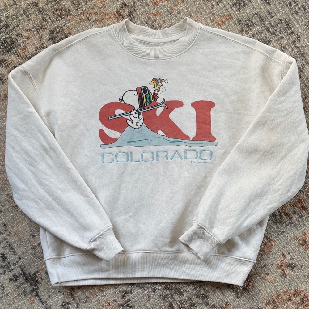 Hollister White Peanuts Ski Graphic Crewneck Sweatshirt / men’s size small
